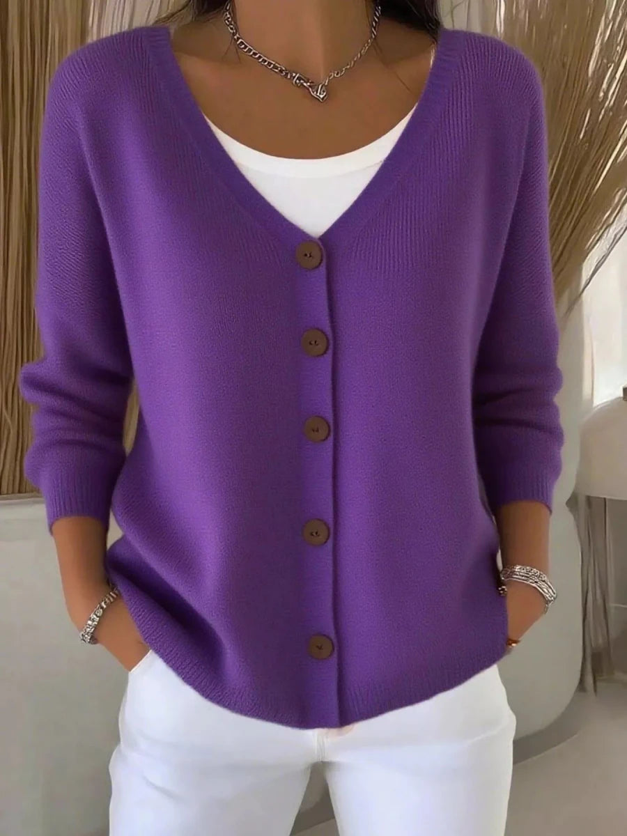 Full Size Button - Front V - Neck Cardigan Plus Size - Wow Store