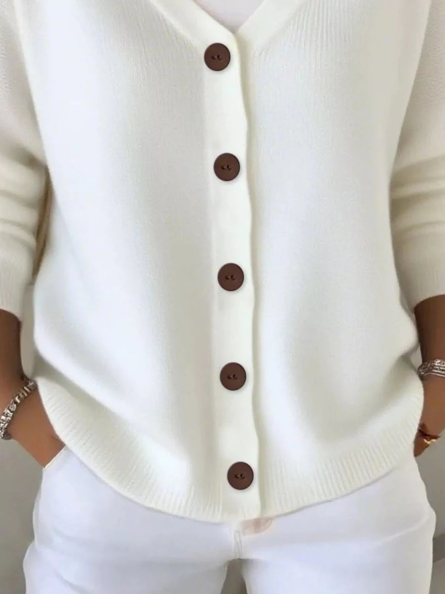 Full Size Button - Front V - Neck Cardigan Plus Size - Wow Store