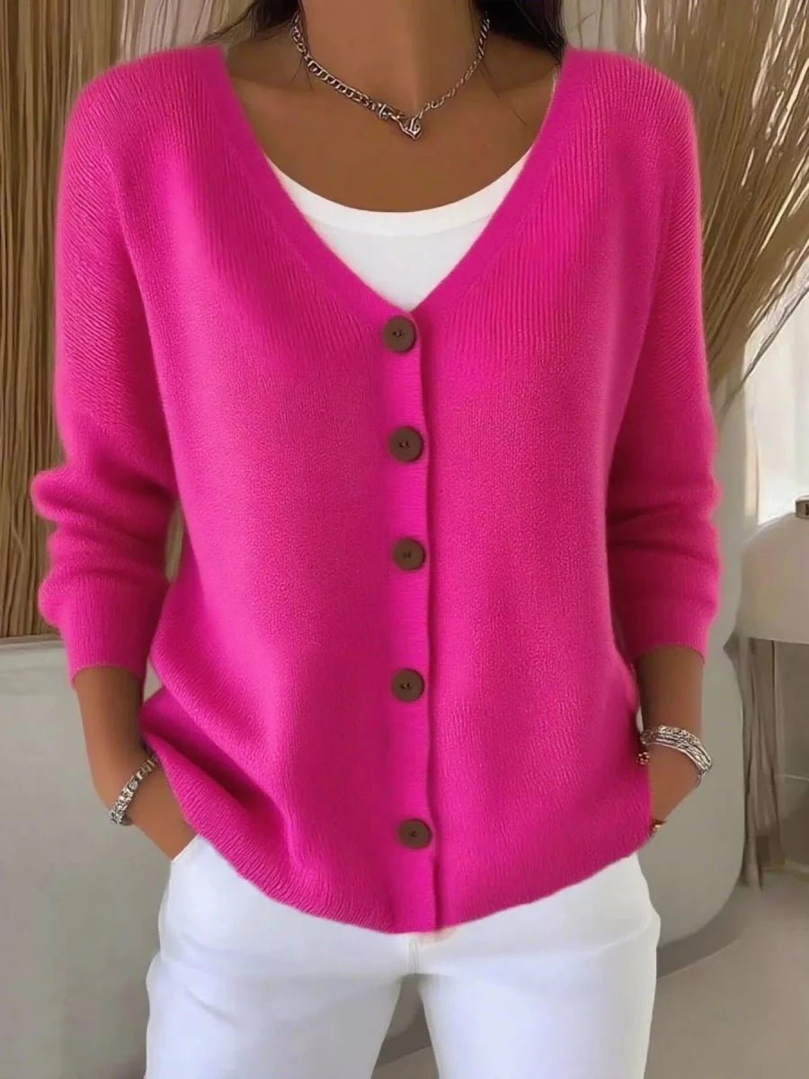 Full Size Button - Front V - Neck Cardigan Plus Size - Wow Store