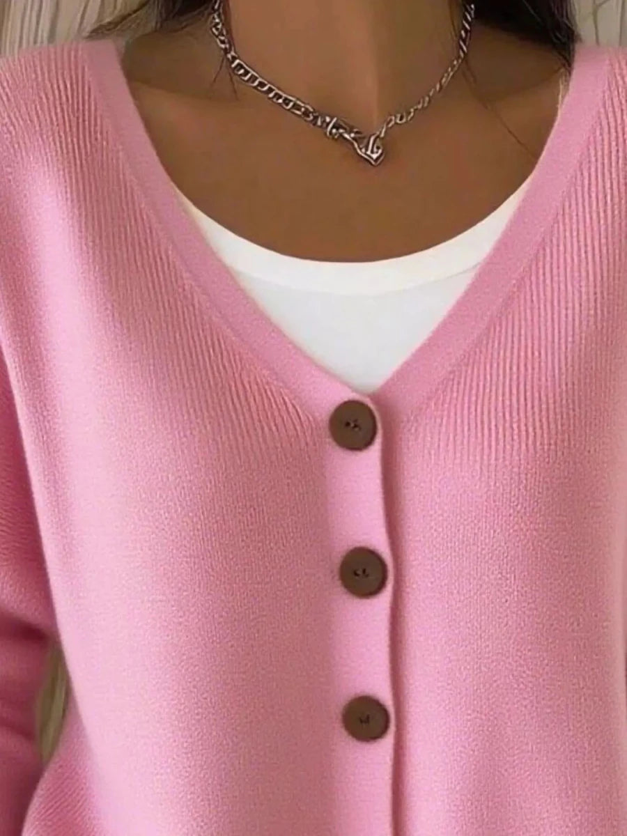 Full Size Button - Front V - Neck Cardigan Plus Size - Wow Store