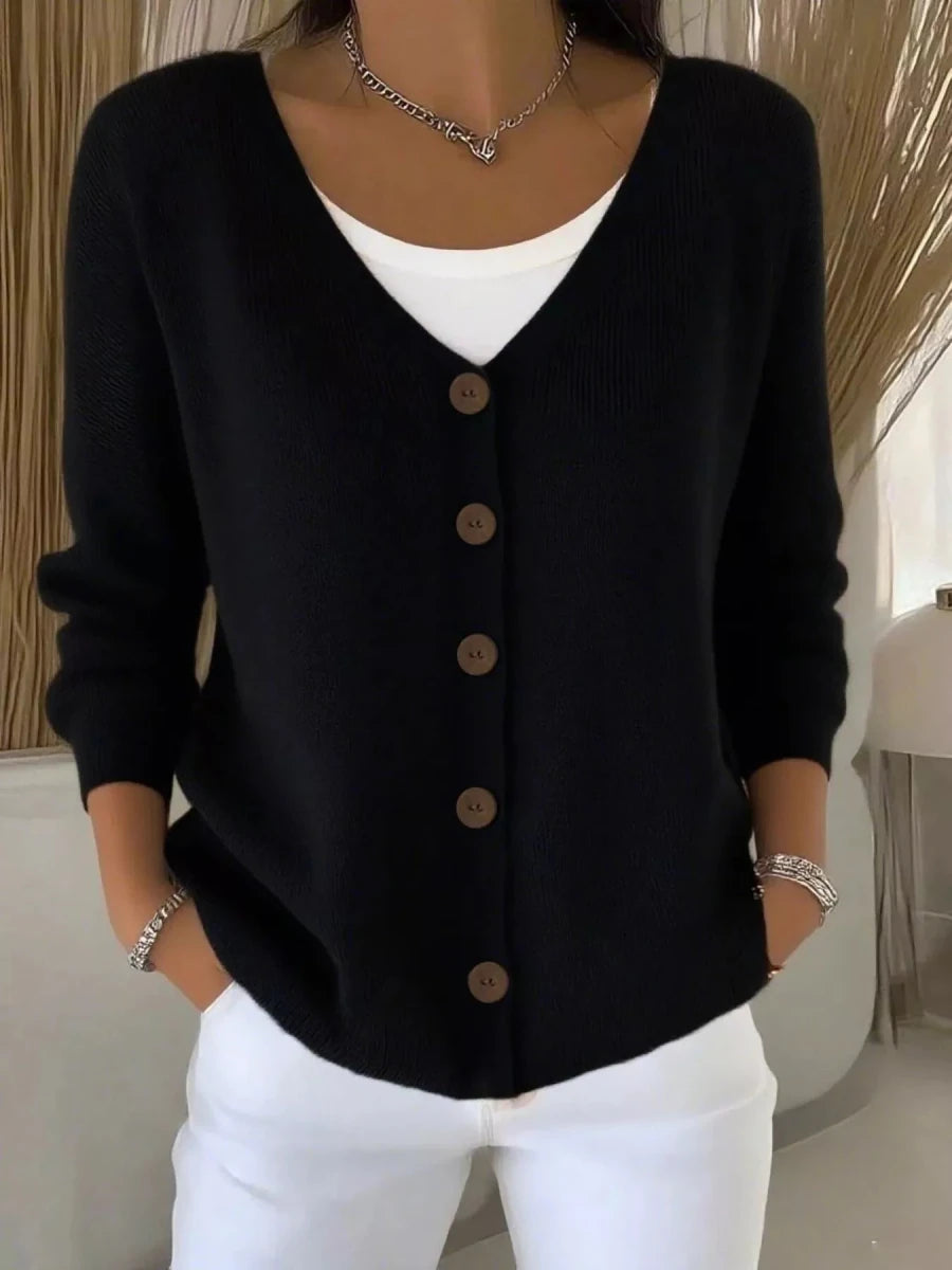 Full Size Button - Front V - Neck Cardigan Plus Size - Wow Store