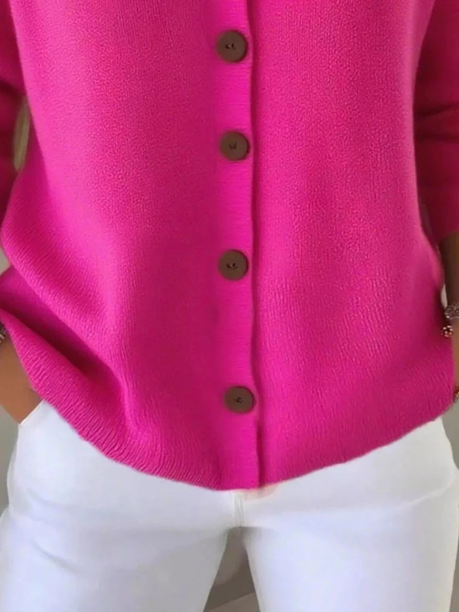 Full Size Button - Front V - Neck Cardigan Plus Size - Wow Store