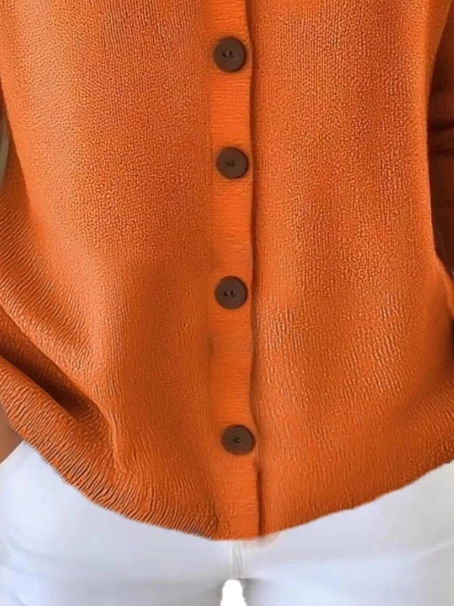 Full Size Button - Front V - Neck Cardigan Plus Size - Wow Store