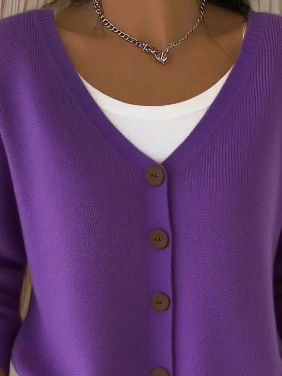 Full Size Button - Front V - Neck Cardigan Plus Size - Wow Store