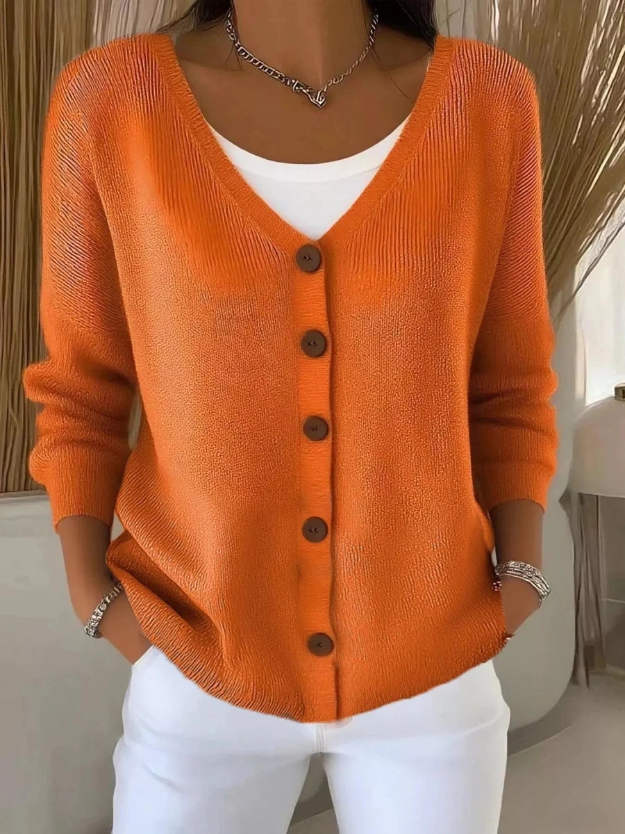 Full Size Button - Front V - Neck Cardigan Plus Size - Wow Store