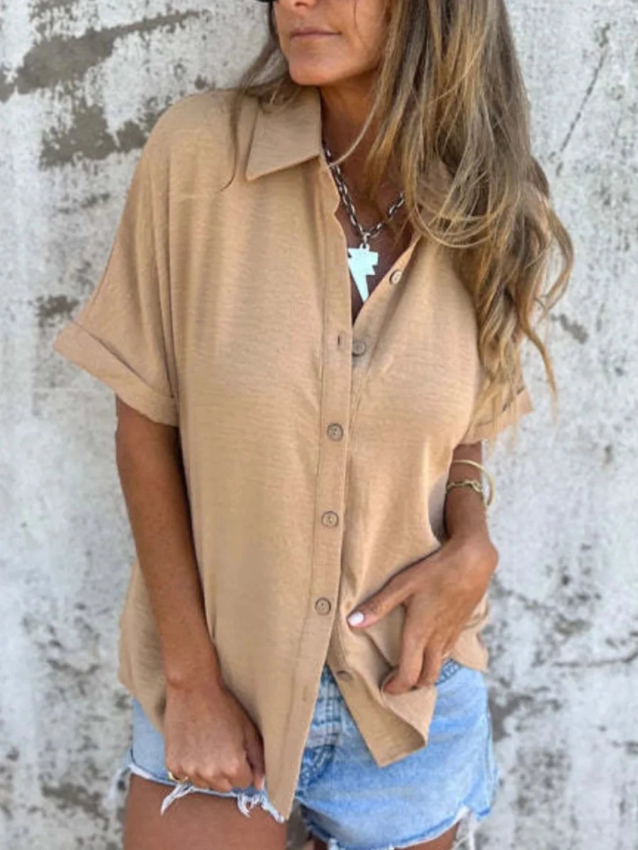 Full Size Collared Neck Half Sleeve Shirt Plus Size - Wow Store