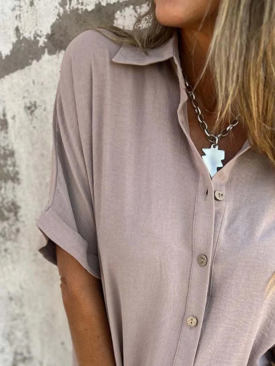 Full Size Collared Neck Half Sleeve Shirt Plus Size - Wow Store