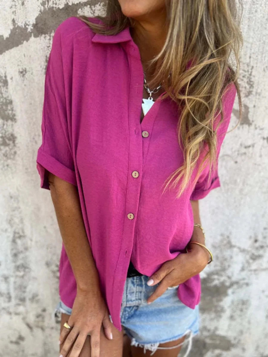 Full Size Collared Neck Half Sleeve Shirt Plus Size - Wow Store