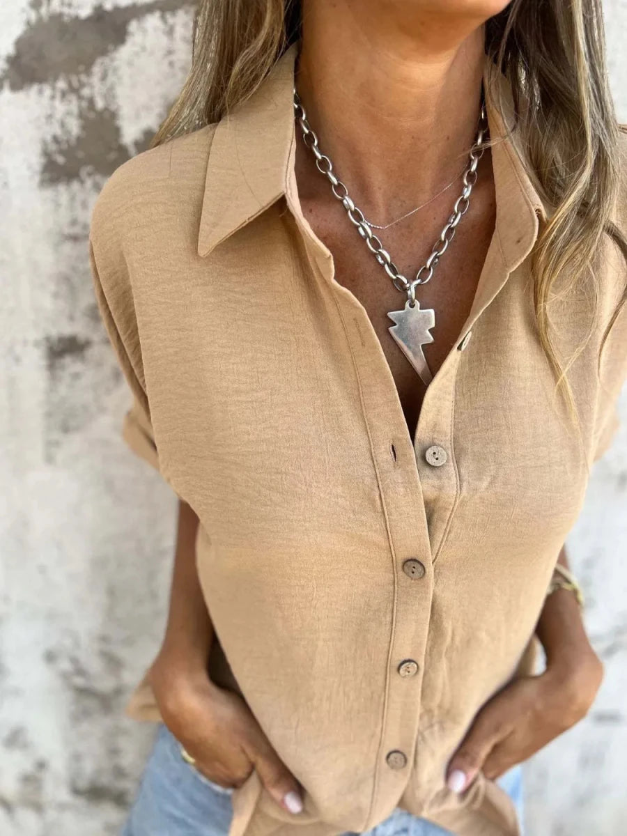 Full Size Collared Neck Half Sleeve Shirt Plus Size - Wow Store