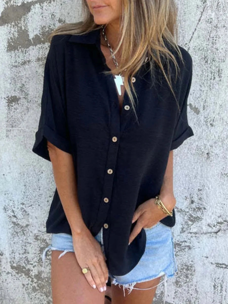 Full Size Collared Neck Half Sleeve Shirt Plus Size - Wow Store