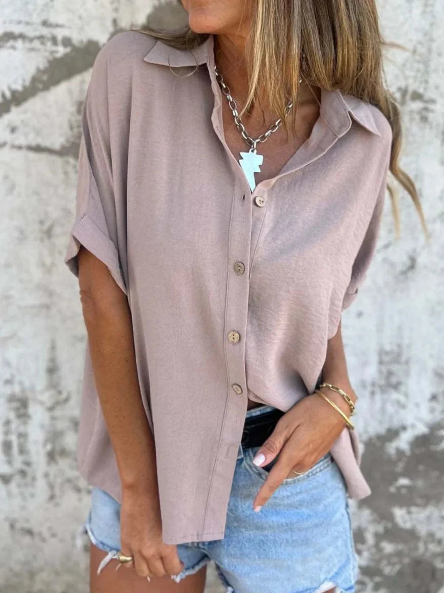 Full Size Collared Neck Half Sleeve Shirt Plus Size - Wow Store