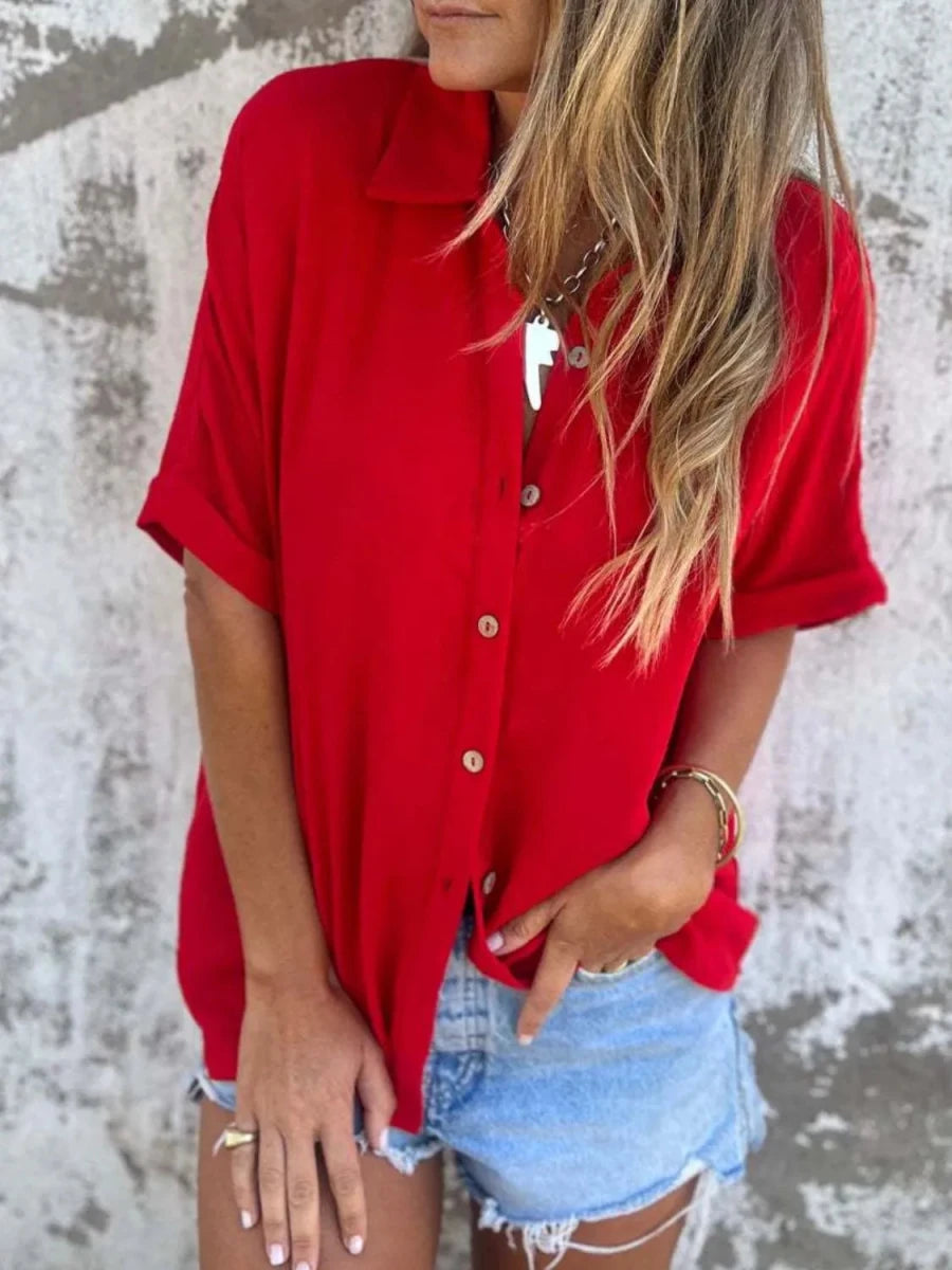 Full Size Collared Neck Half Sleeve Shirt Plus Size - Wow Store