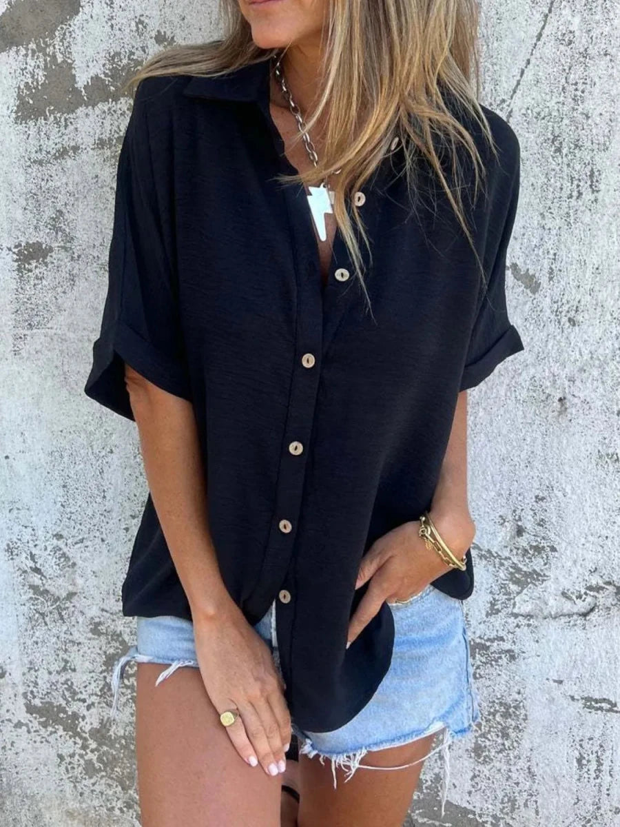 Full Size Collared Neck Half Sleeve Shirt Plus Size - Wow Store
