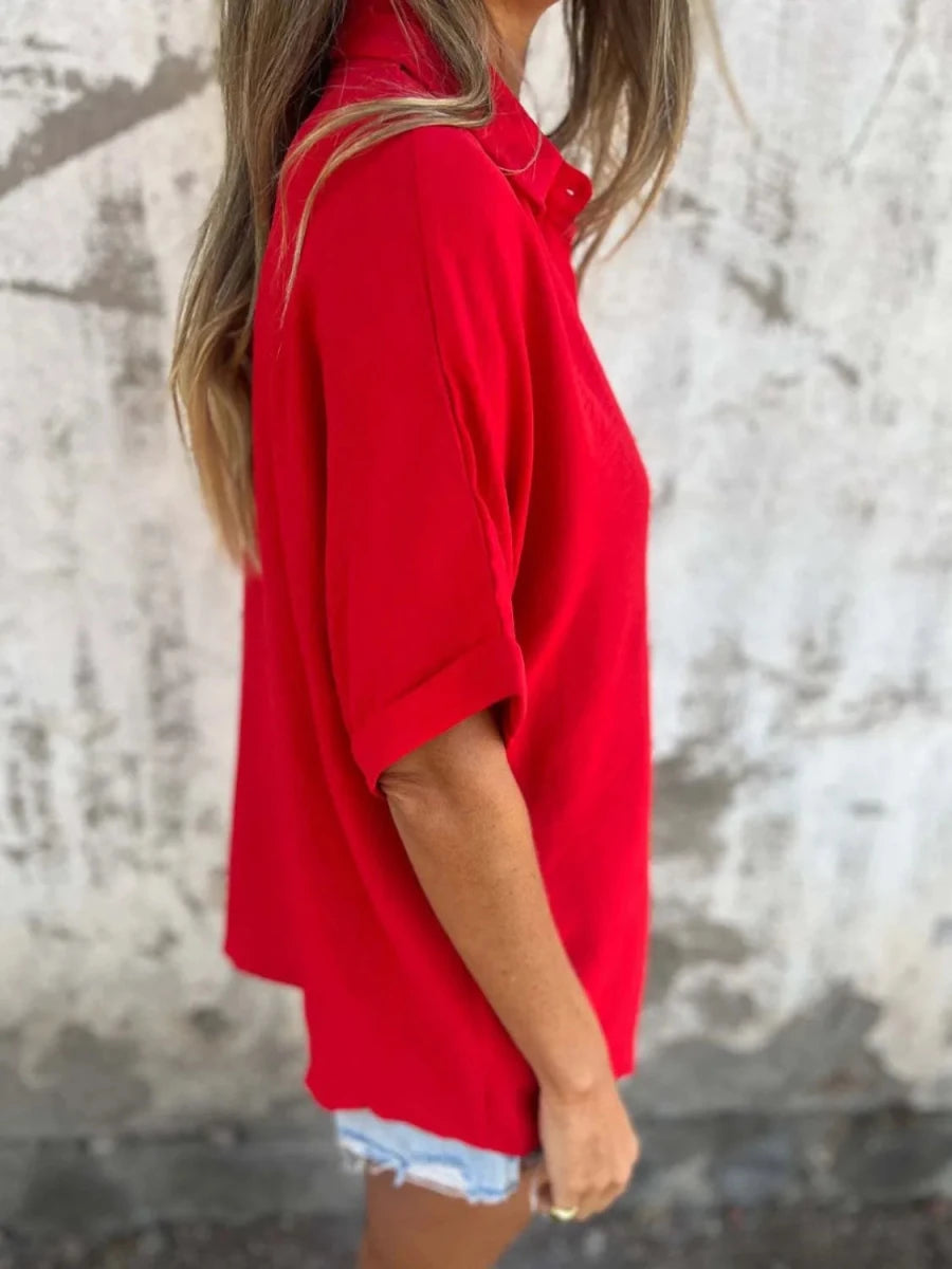 Full Size Collared Neck Half Sleeve Shirt Plus Size - Wow Store