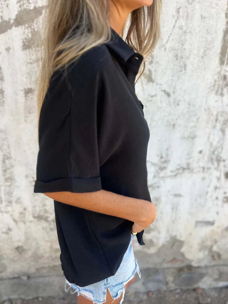 Full Size Collared Neck Half Sleeve Shirt Plus Size - Wow Store