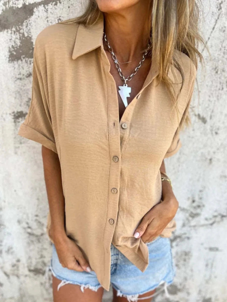 Full Size Collared Neck Half Sleeve Shirt Plus Size - Wow Store