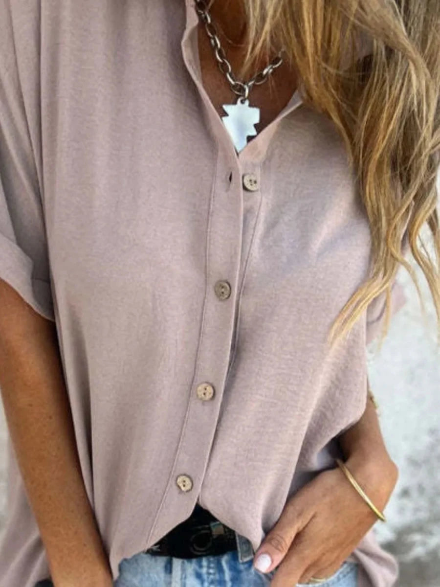 Full Size Collared Neck Half Sleeve Shirt Plus Size - Wow Store