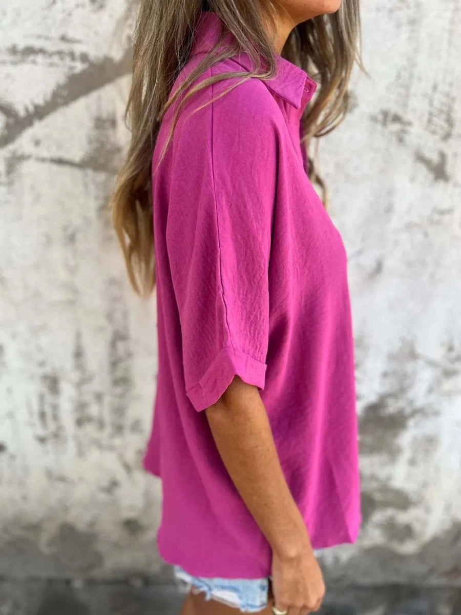 Full Size Collared Neck Half Sleeve Shirt Plus Size - Wow Store