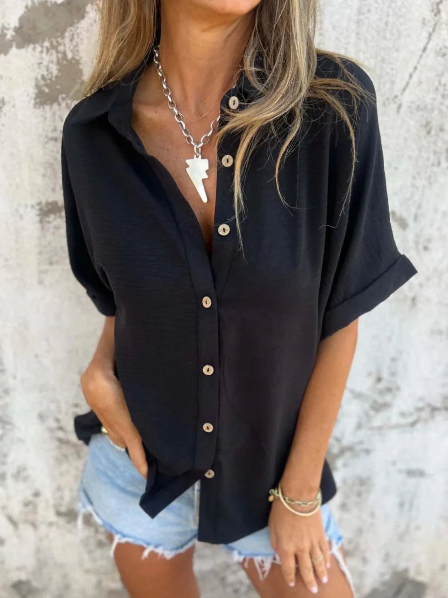 Full Size Collared Neck Half Sleeve Shirt Plus Size - Wow Store