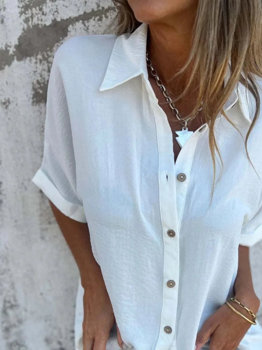 Full Size Collared Neck Half Sleeve Shirt Plus Size - Wow Store