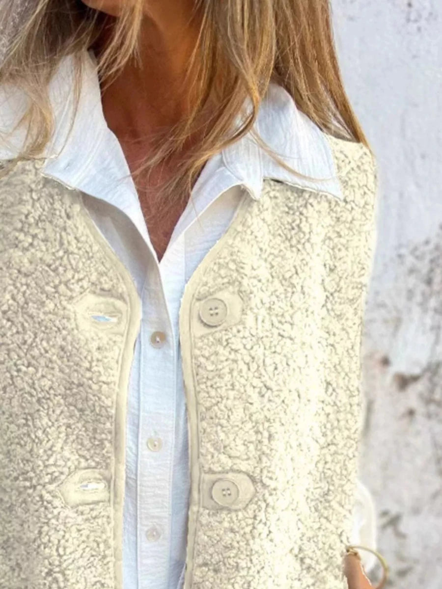 Full Size Cozy Sherpa Fleece Button - Up Vest Coat with Pockets Plus Size - Wow Store