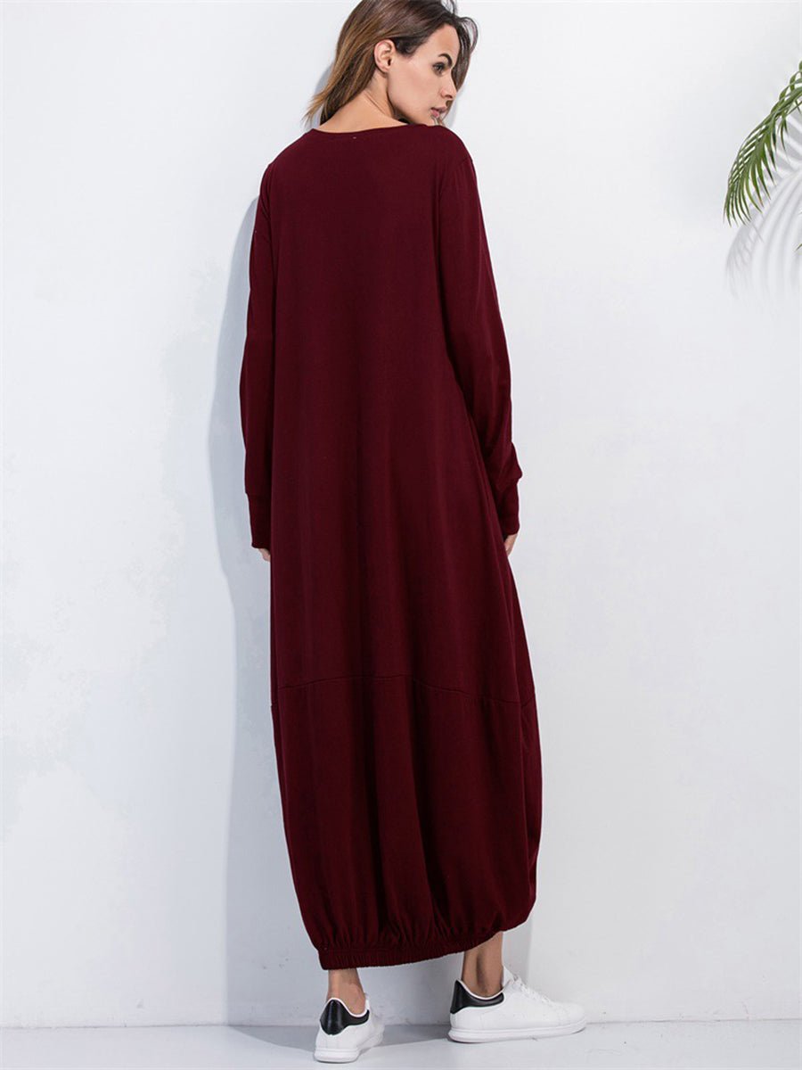 Full Size Round Neck Long Sleeve Sweatshirt Dress - Wow Store