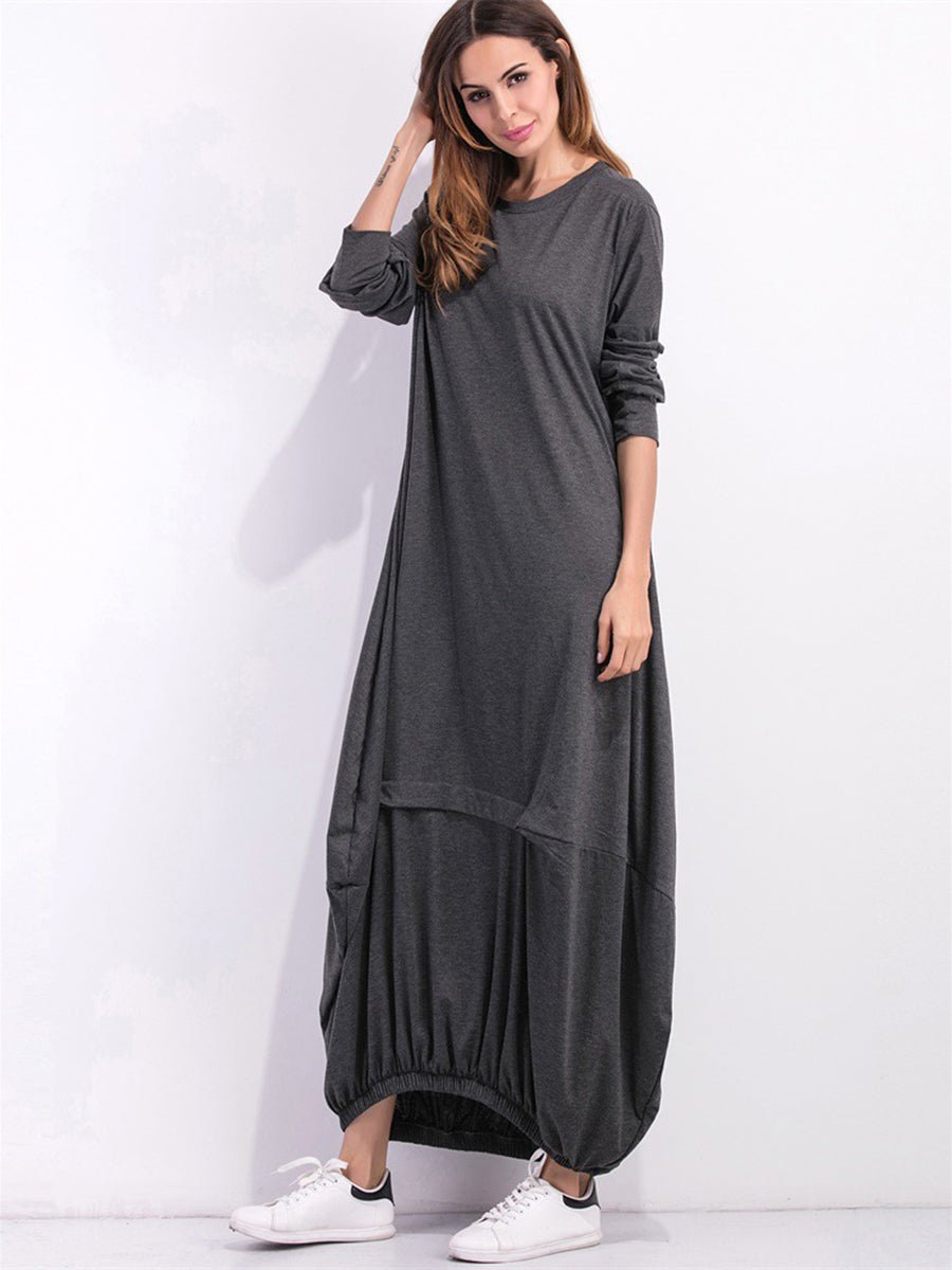 Full Size Round Neck Long Sleeve Sweatshirt Dress - Wow Store