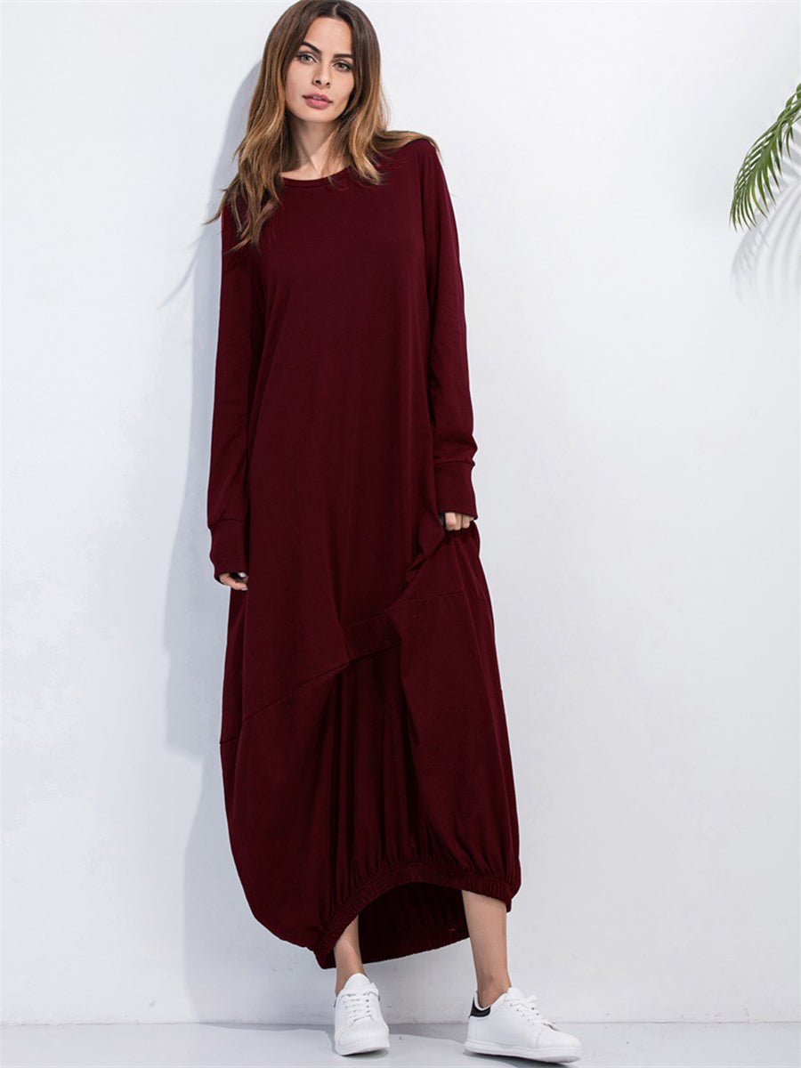 Full Size Round Neck Long Sleeve Sweatshirt Dress - Wow Store