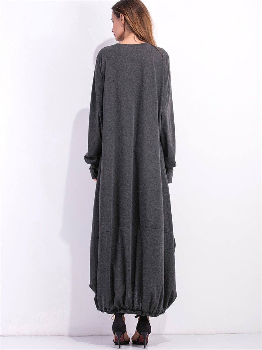 Full Size Round Neck Long Sleeve Sweatshirt Dress - Wow Store