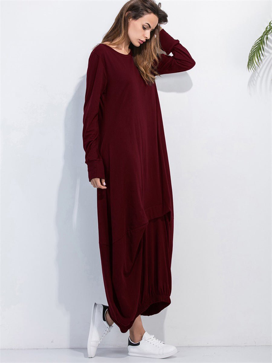 Full Size Round Neck Long Sleeve Sweatshirt Dress - Wow Store