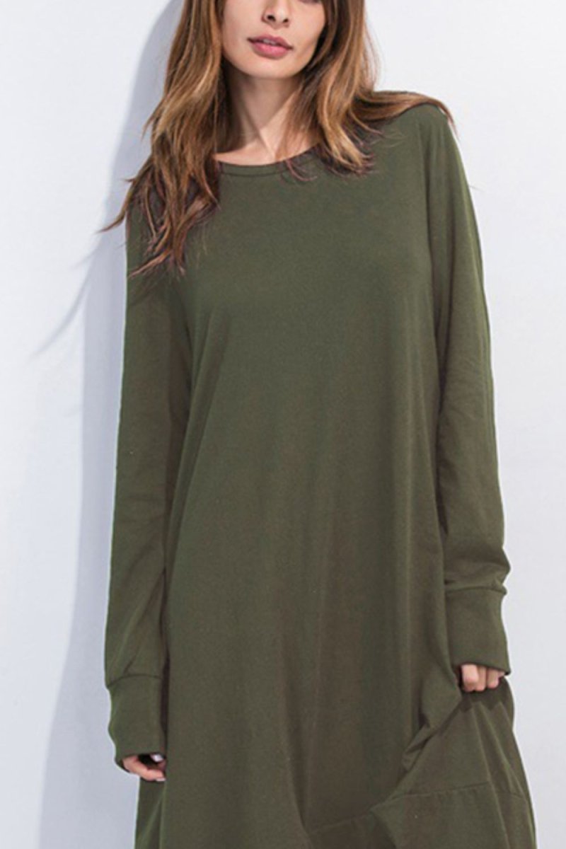 Full Size Round Neck Long Sleeve Sweatshirt Dress - Wow Store