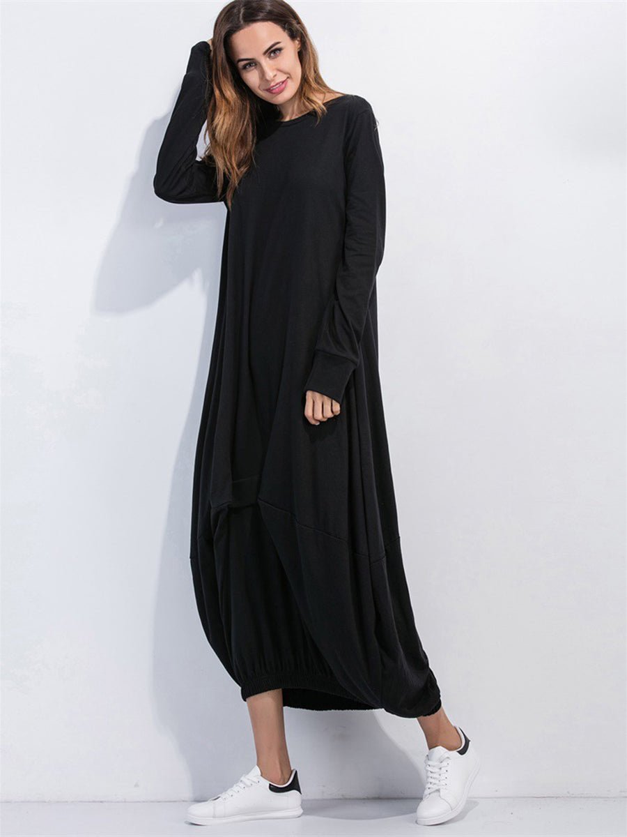 Full Size Round Neck Long Sleeve Sweatshirt Dress - Wow Store