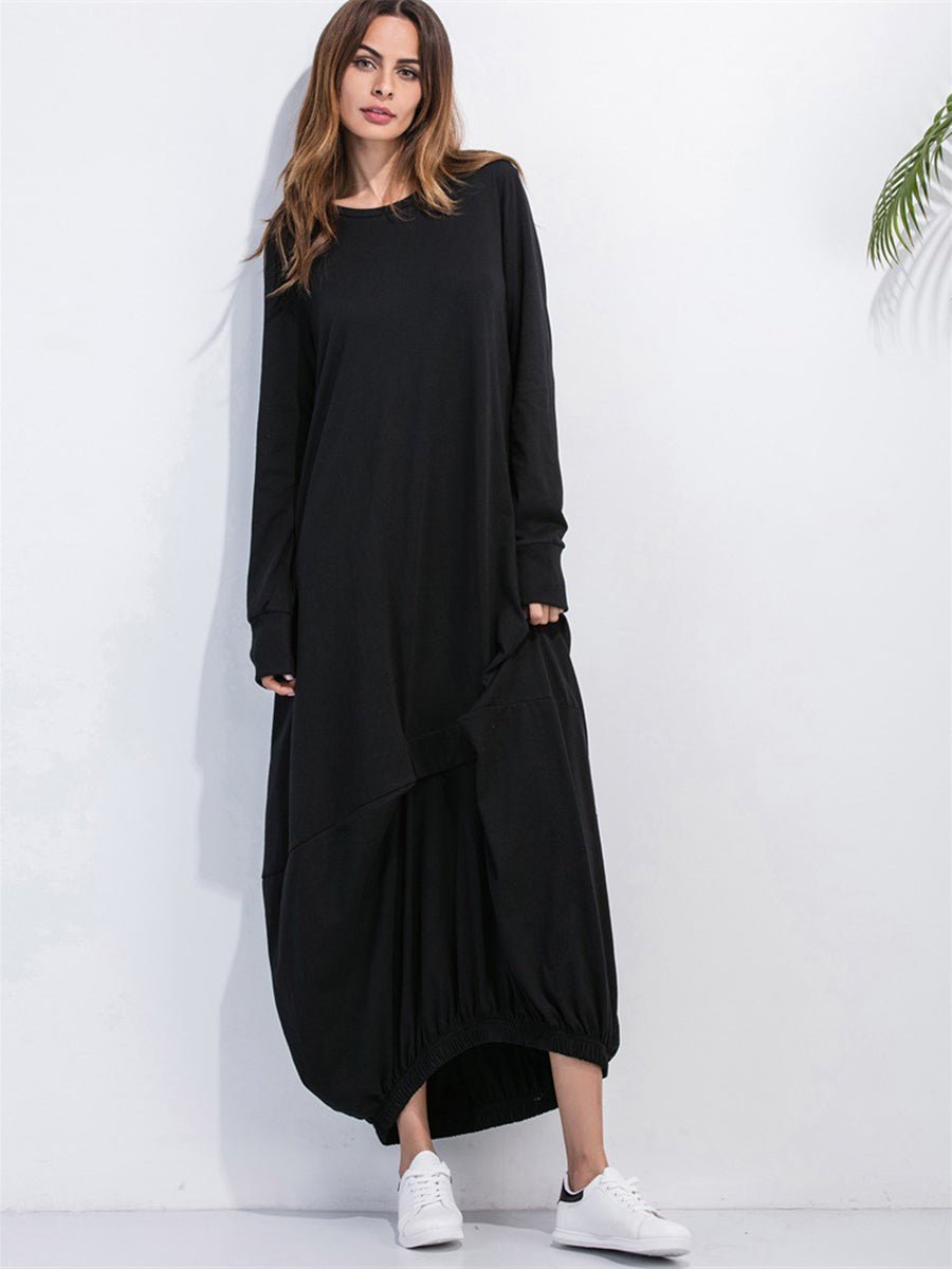 Full Size Round Neck Long Sleeve Sweatshirt Dress - Wow Store