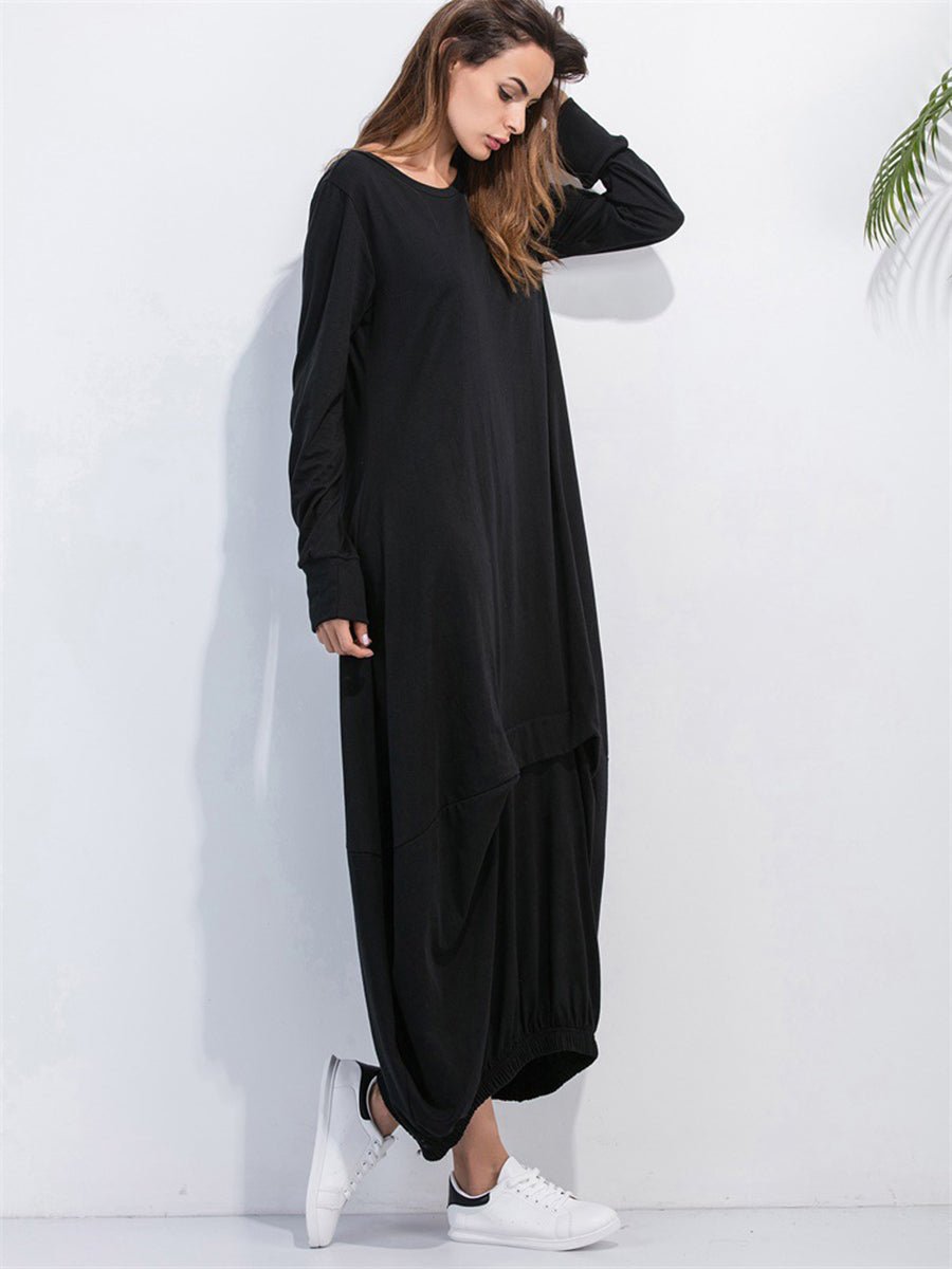 Full Size Round Neck Long Sleeve Sweatshirt Dress - Wow Store