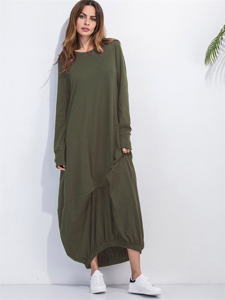Full Size Round Neck Long Sleeve Sweatshirt Dress - Wow Store