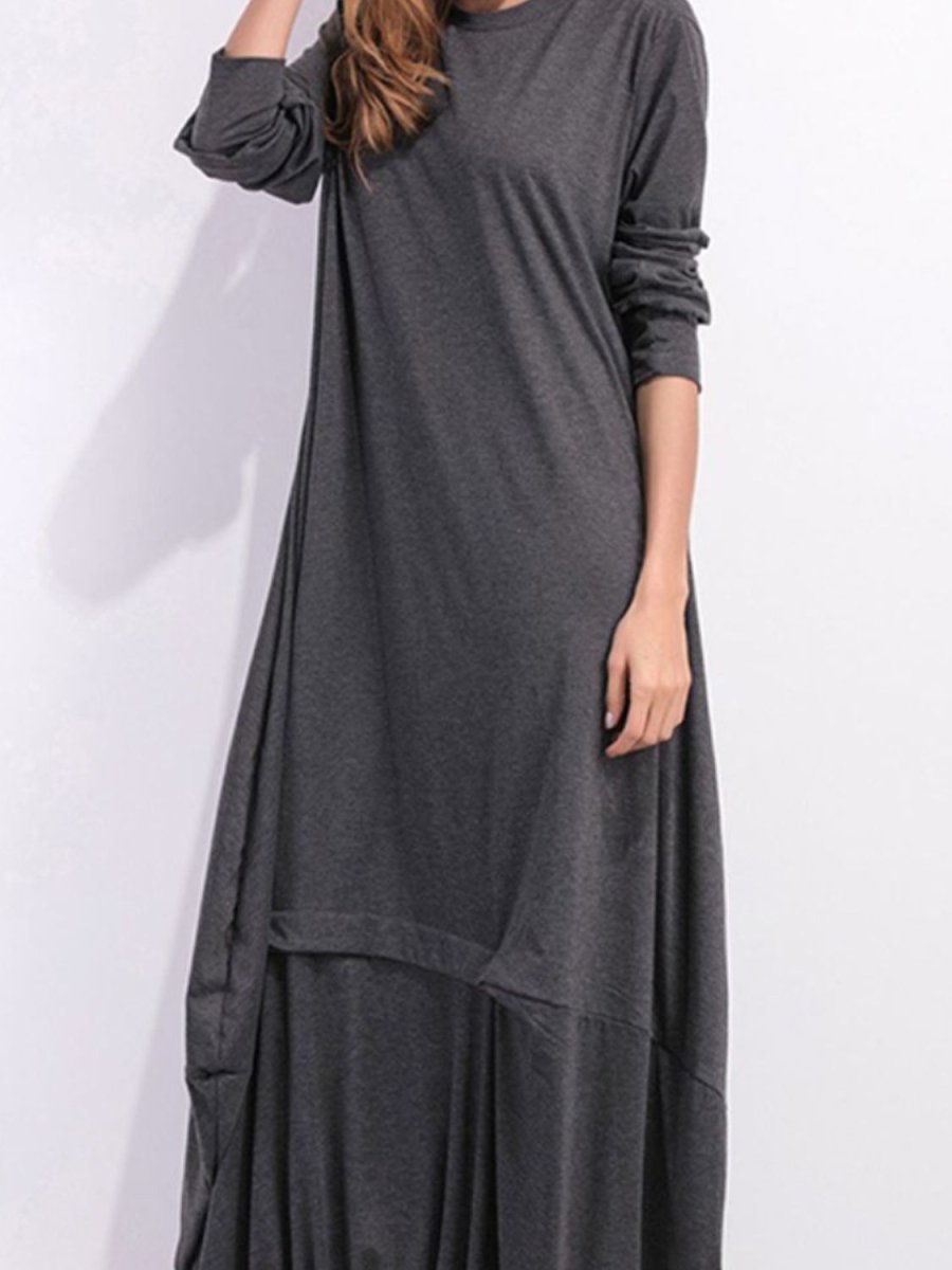Full Size Round Neck Long Sleeve Sweatshirt Dress - Wow Store