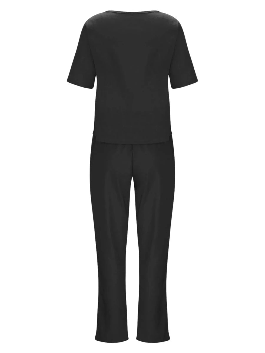 Full Size Round Neck Short Sleeve Top and Pants Set Plus Size - Wow Store