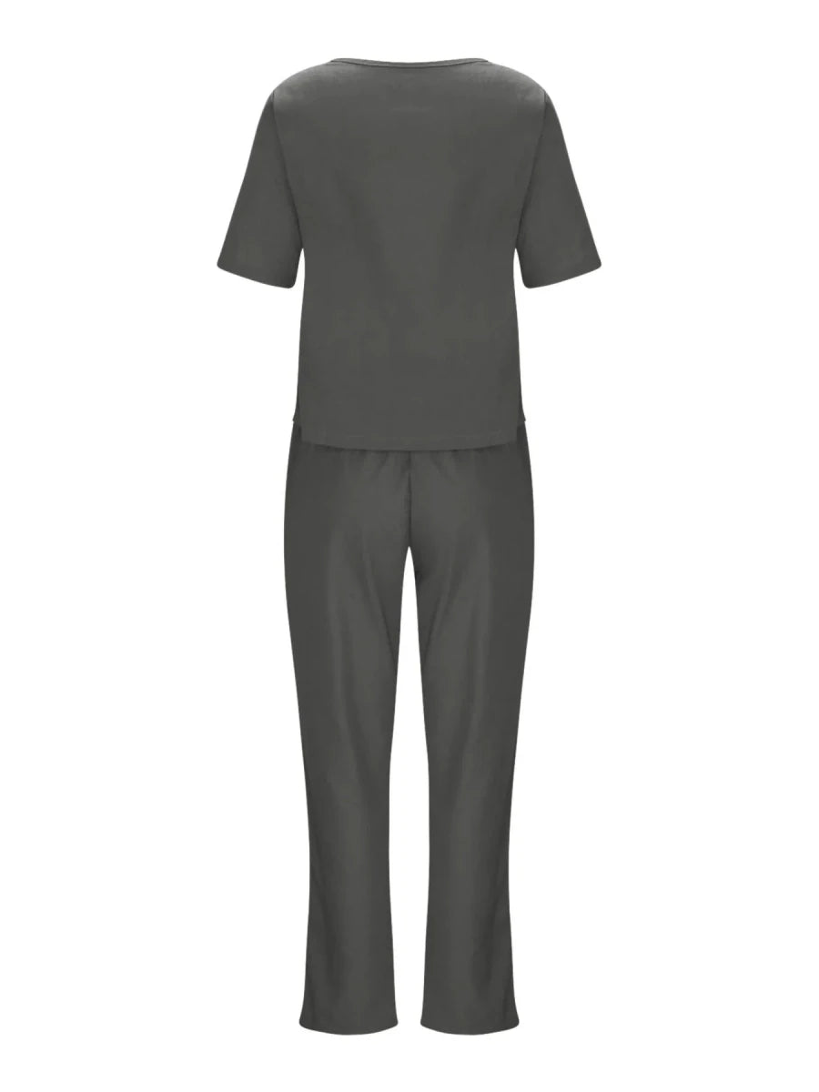 Full Size Round Neck Short Sleeve Top and Pants Set Plus Size - Wow Store