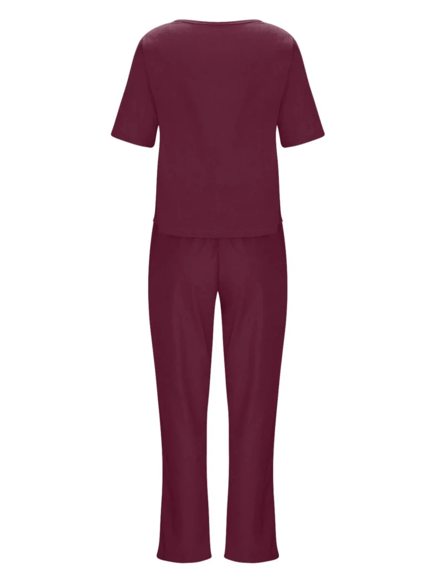 Full Size Round Neck Short Sleeve Top and Pants Set Plus Size - Wow Store