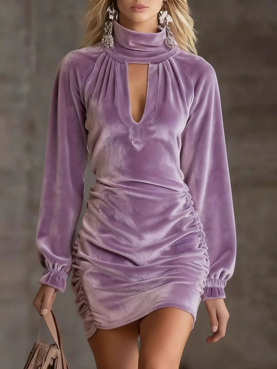 Full Size Velvet Ruched Flounce Sleeve Mini Dress Plus Size - Wow Store