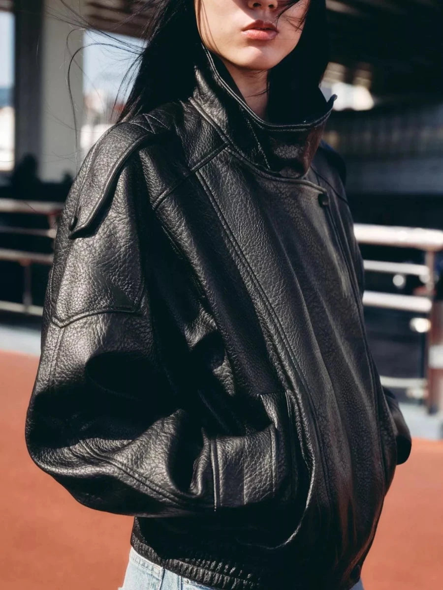 Gabrielle Zip-Up Faux Leather Moto Jacket - WowStore.live