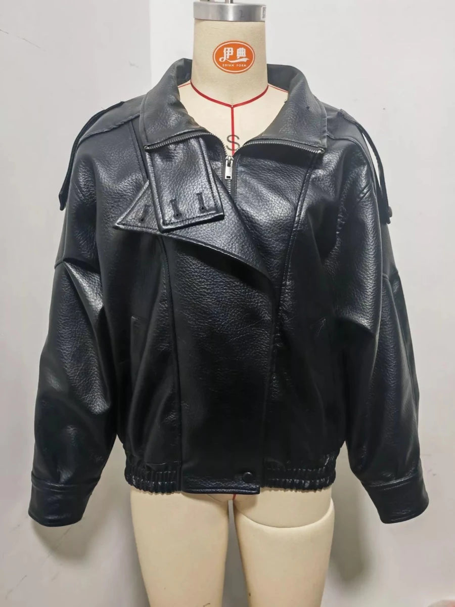 Gabrielle Zip-Up Faux Leather Moto Jacket - WowStore.live