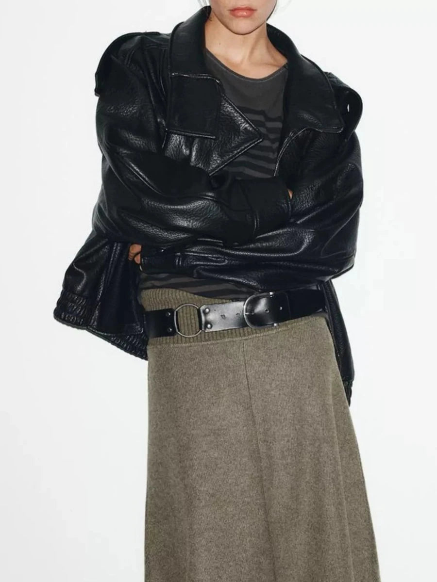 Gabrielle Zip-Up Faux Leather Moto Jacket - WowStore.live