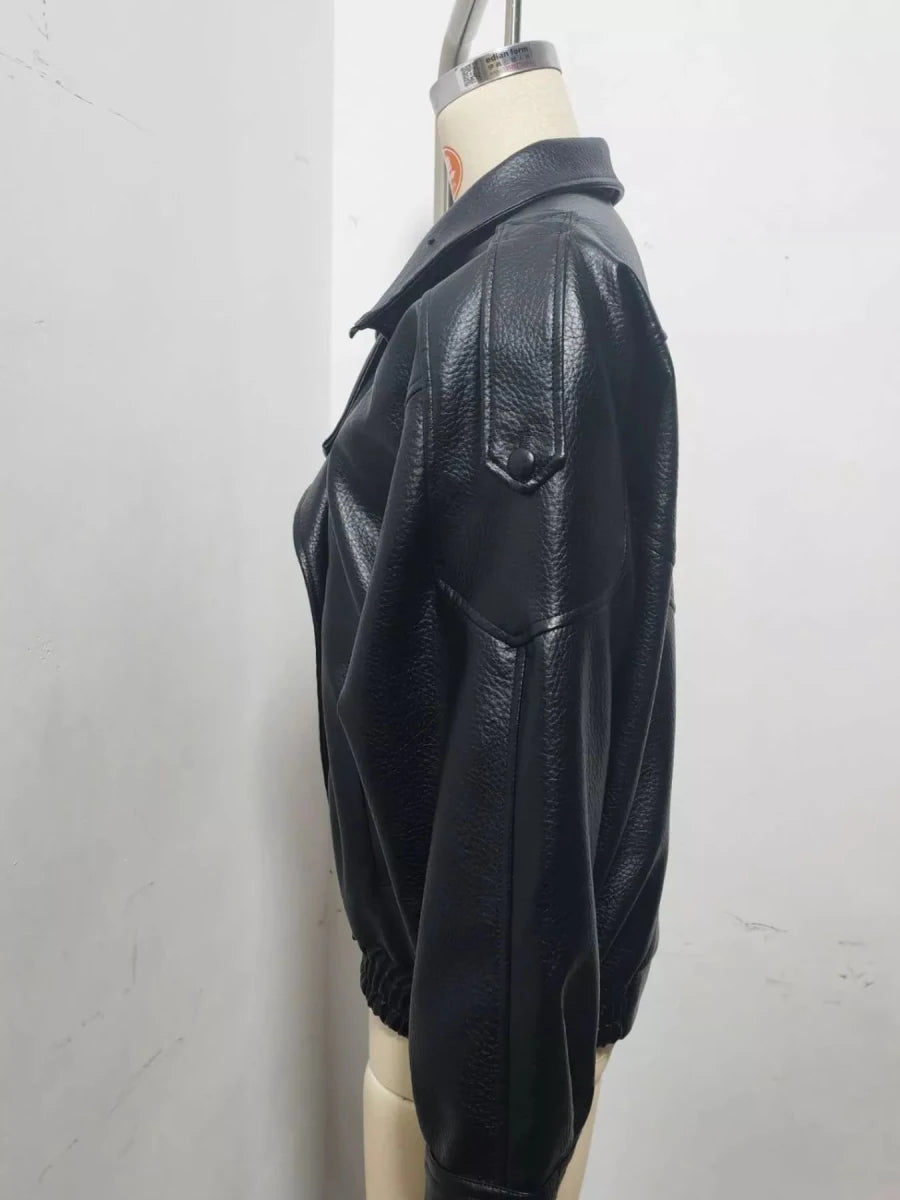 Gabrielle Zip-Up Faux Leather Moto Jacket - WowStore.live