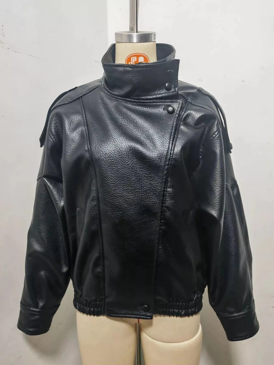 Gabrielle Zip-Up Faux Leather Moto Jacket - WowStore.live