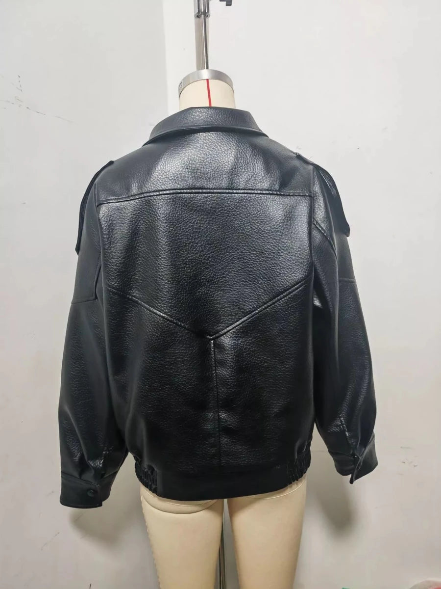 Gabrielle Zip-Up Faux Leather Moto Jacket - WowStore.live
