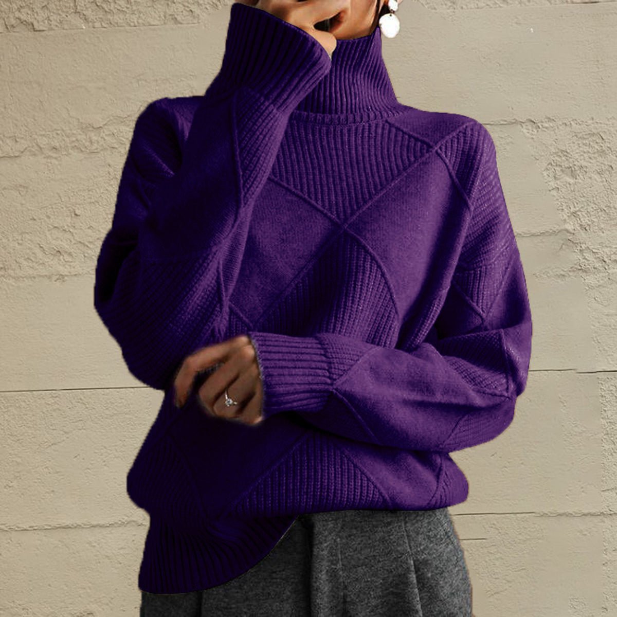 Geometric Turtleneck Long Sleeve Sweater - Wow Store