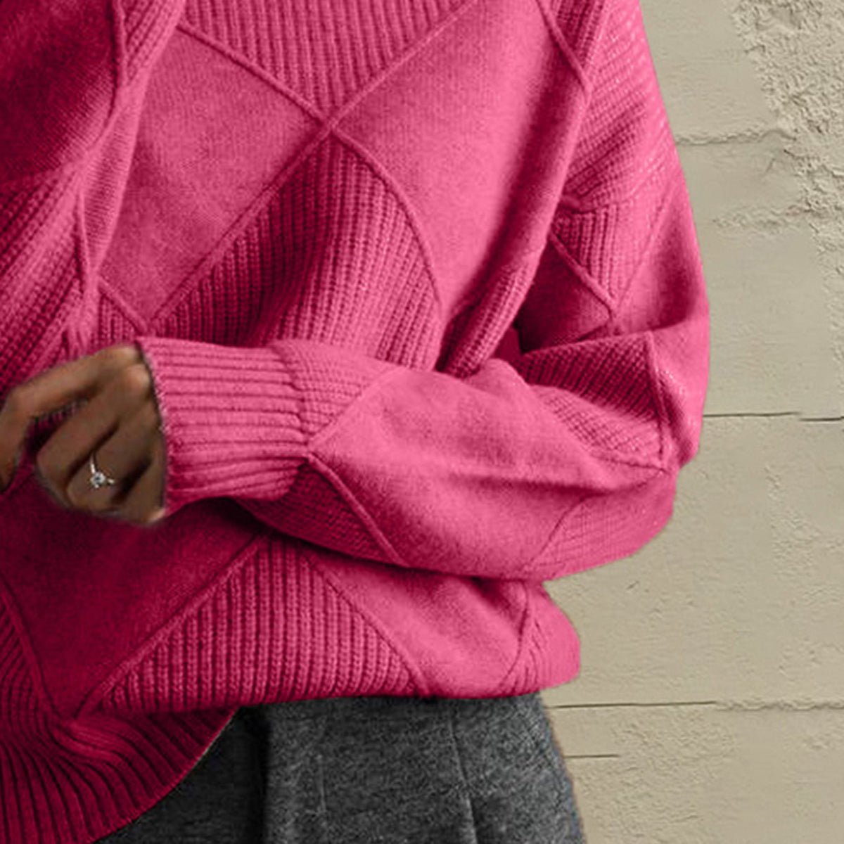 Geometric Turtleneck Long Sleeve Sweater - Wow Store