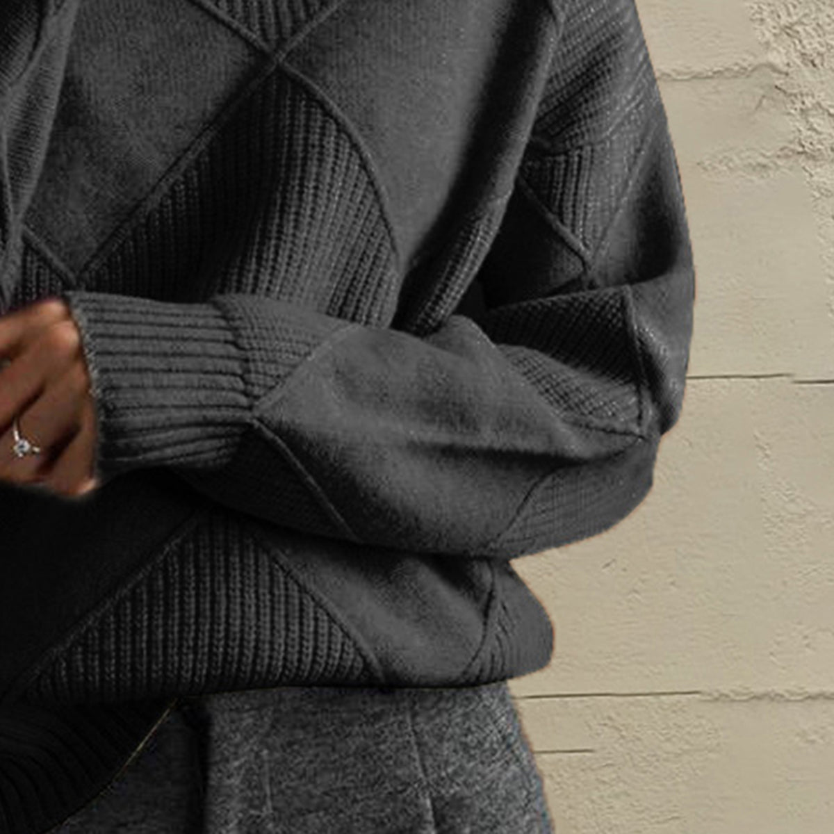 Geometric Turtleneck Long Sleeve Sweater - Wow Store