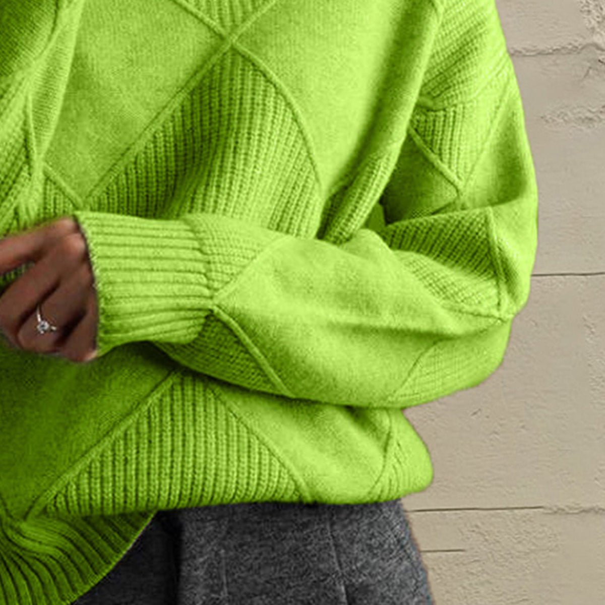 Geometric Turtleneck Long Sleeve Sweater - Wow Store